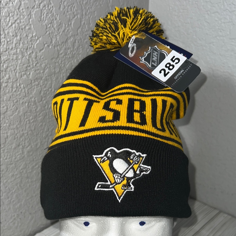 Fanatics Pittsburgh‎ Penguins Pom Knit beanie cap Black/Yellow hockey one size